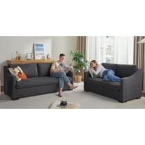PaPaJet Modern Sofa, Slope Armrests- 2 Piece Set Comfy Sofa, Grey Sofa for Living Room, Plush Fabric