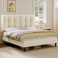 thumbnail image 1 of Merluxy Queen Bed Frame with Adjustable Headboard, Velvet Upholstered Platform Bed with Thick Backrest /No Box Spring Needed, Cream, 1 of 9