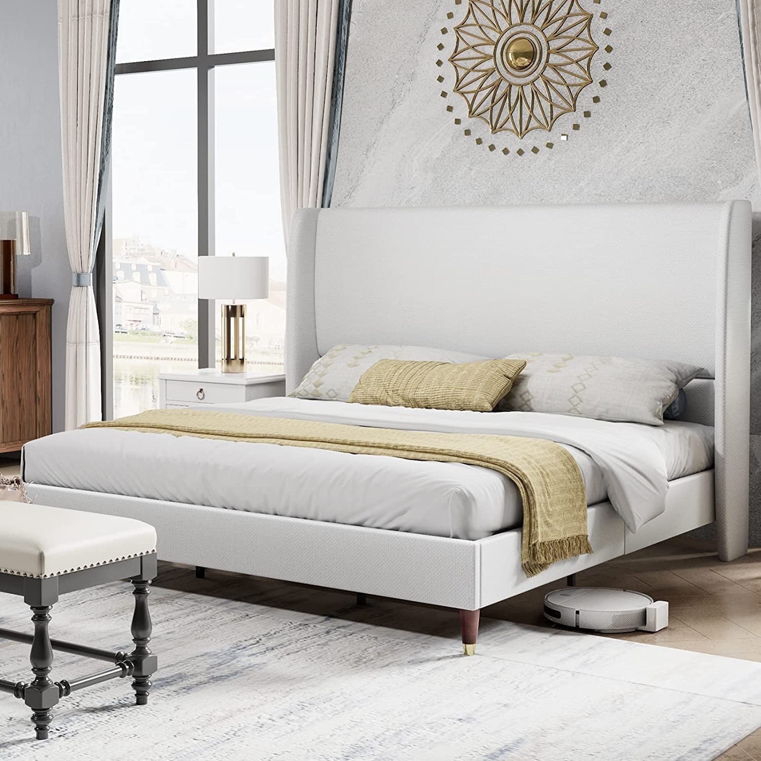 Upholstered high bed frame discount