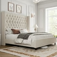 thumbnail image 1 of VanAcc Queen Upholstered Platform Bed Frame with Tufted Velvet Headboard, Cream, 1 of 8
