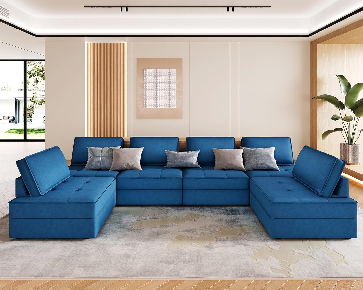 PaPaJet Sectional Sofa, 6 Seater Couch Convertible U Shaped Sectional