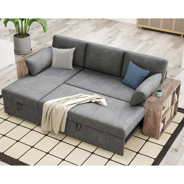 PaPaJet Sleeper Sofa, Pull Out Sofa Bed with 2 Armrest, L Shape
