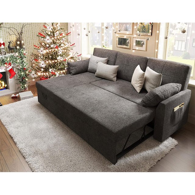 PaPaJet Sofa Bed, Sleeper Sofa with Storage Chaise2 in 1 Pull Out Couch Bed for Living Room