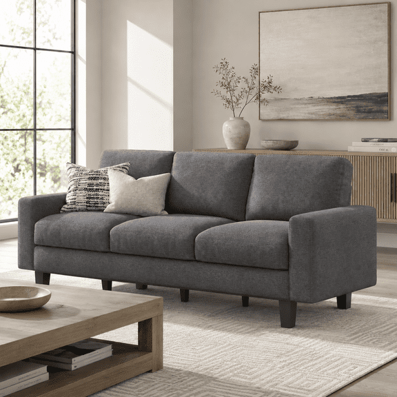 Merluxy 74.8" 3 Seater Sofa with 22" Deep Seat, Grey Couch for Living Room, Full Metal Support, for Bedroom & Apartment, Grey Linen
