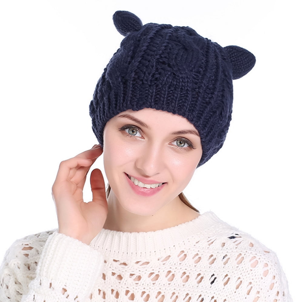 PaZinger Women Winter Beanie Devil Horns Cat Ear Crochet Braided