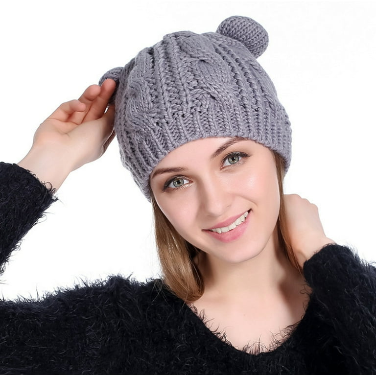 PaZinger Women Winter Beanie Devil Horns Cat Ear Crochet Braided