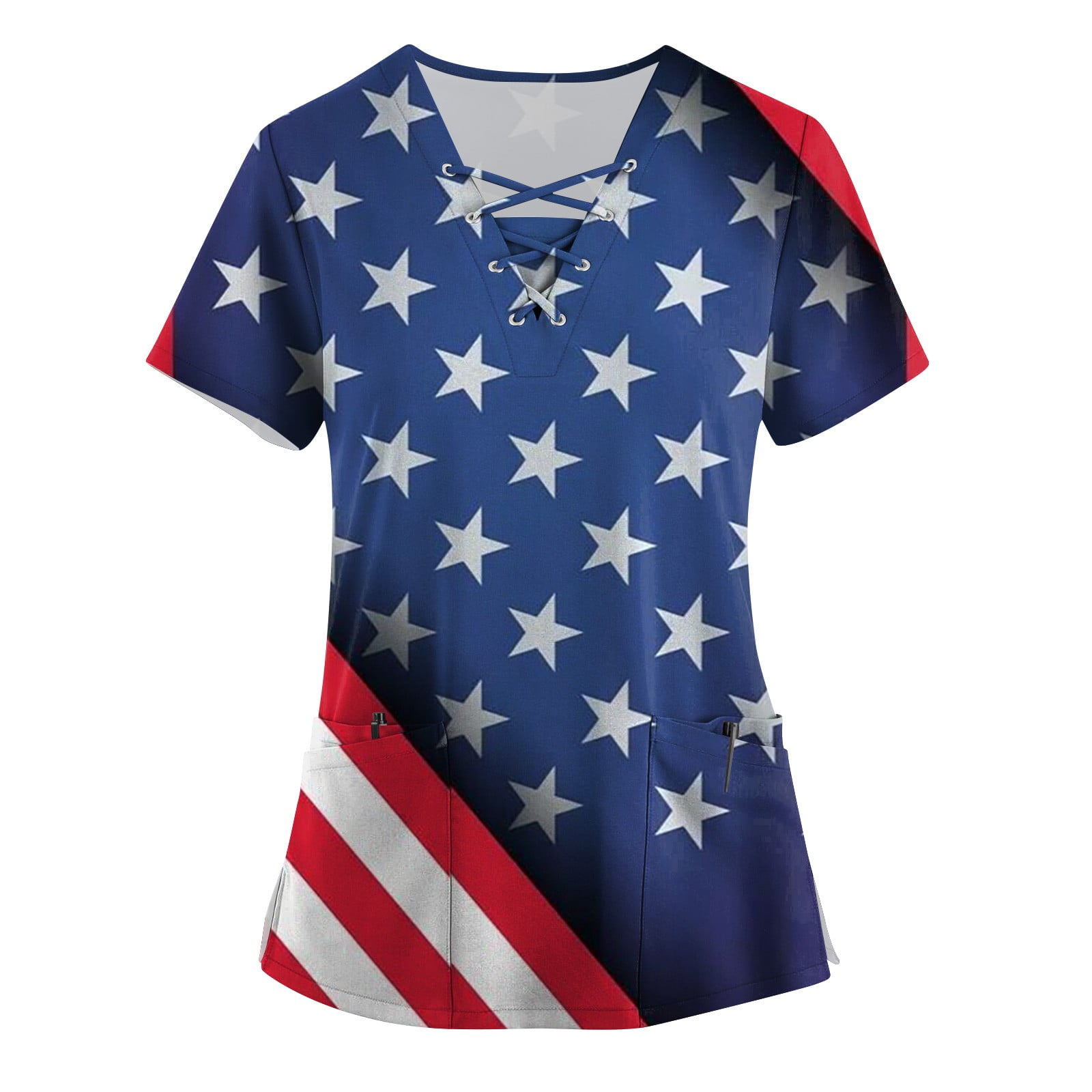 Paaisye 4th Of July Holiday Scrub Tops for Women Independence Day V