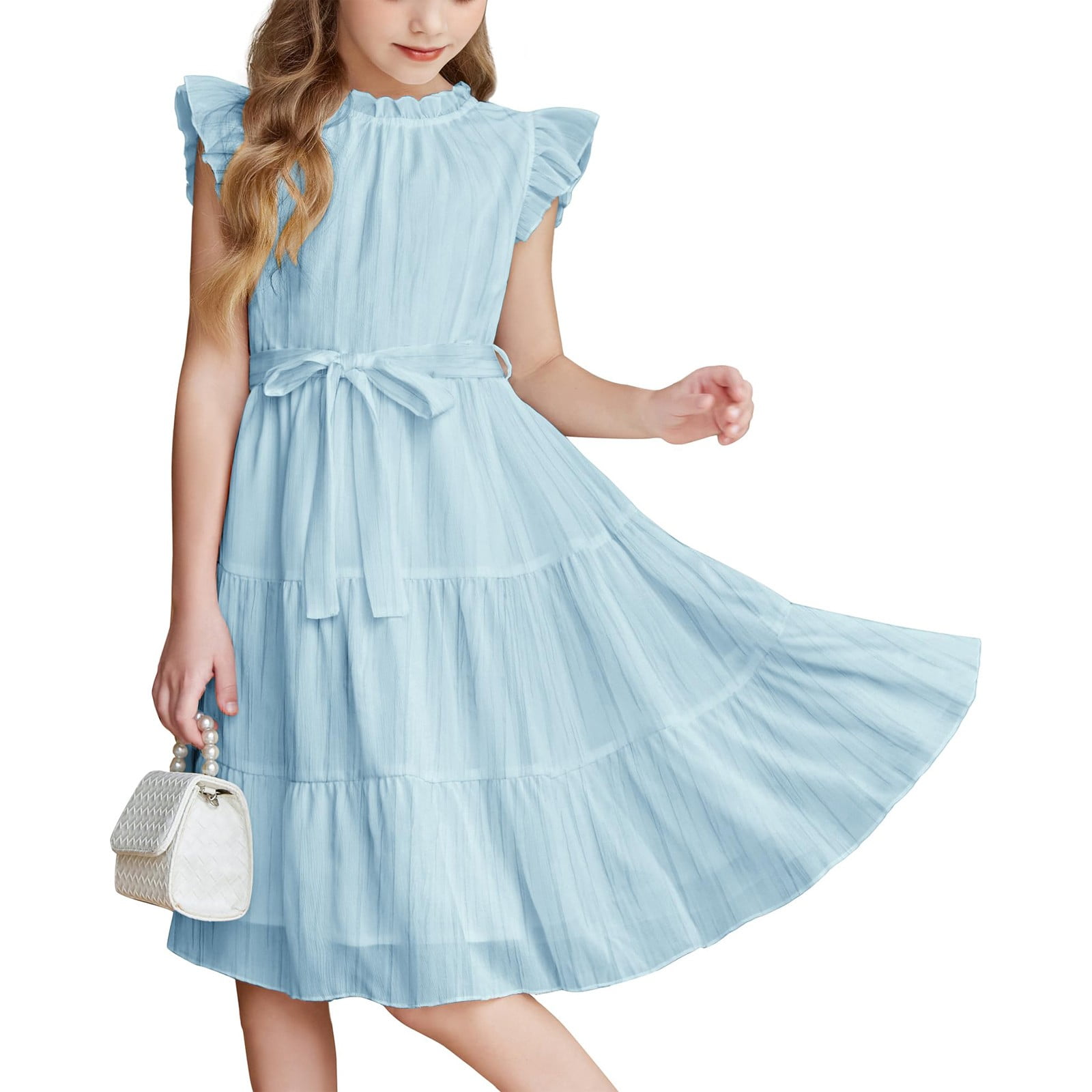 Girls Blue Floral Print Mini Dress – Tween Boutique Dress (Ages 7–14)