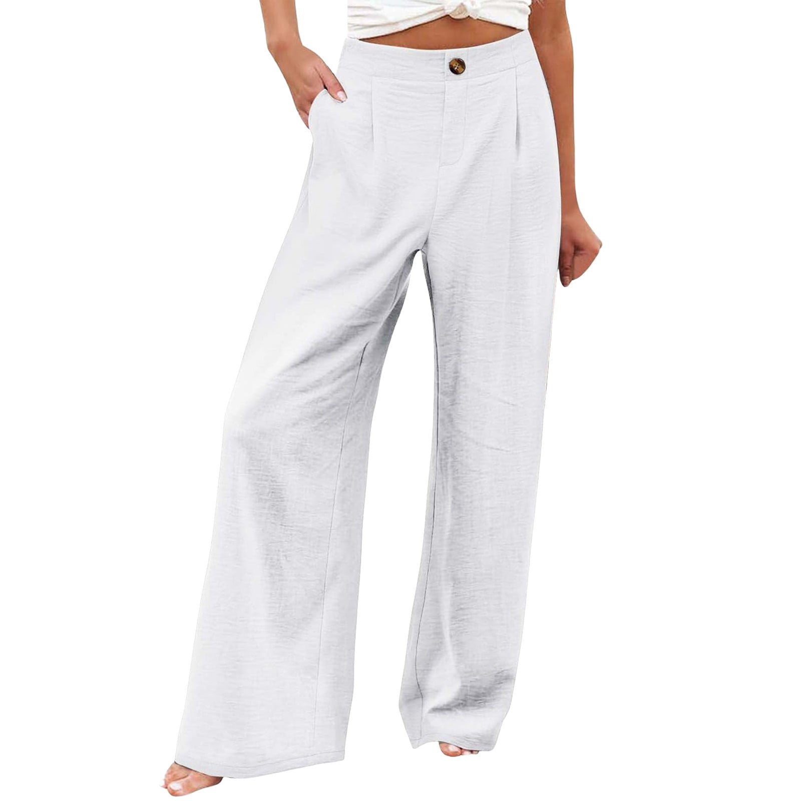 Paaisye Cotton Linen Pants for Women Beach Palazzo Pant Trousers Solid
