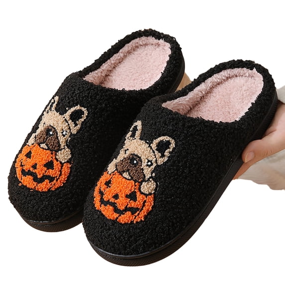 Paaisye Ghost Face Slippers Halloween Slippers for Women Fuzzy Plush Memory Foam House Shoes Soft Warm Anti-Slip Indoor Outdoor Winter Cozy Footwear Gifts,Black 42(US-8.5)