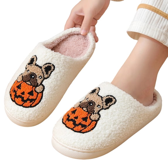 Paaisye Goth Slippers Ghost Slippers for Women Men Fluffy Warm Plush House Shoes Soft Comfortable Non-Slip Indoor Outdoor Slippers Cute Halloween Holiday Gift for Adults,White 38(US-6.5)