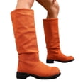 thumbnail image 1 of Paaisye Low-Heeled Knee-High Boots Women's Knee-High Boots Chunky Heel Side Zip Wide Calf Almond Toe Comfortable Pull-On Slouchy Long Boots for Daily Fall Winter Wear,Orange 37, 1 of 5