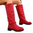 thumbnail image 1 of Paaisye Low-Heeled Knee-High Boots Women's Knee-High Boots Chunky Heel Side Zip Wide Calf Comfortable Almond Toe Pull-On Slouchy Long Boot for Fall Winter Daily Wear,Red 36, 1 of 5