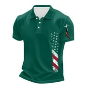 GIPQJK Paaisye Men's American Flag Polo Patriotic Shirt Short Sleeve Button Collar T-Shirt 4th Of July Usa Flag Shirts Moisture Wicking Top Golf Tee,Dark Green 2XL