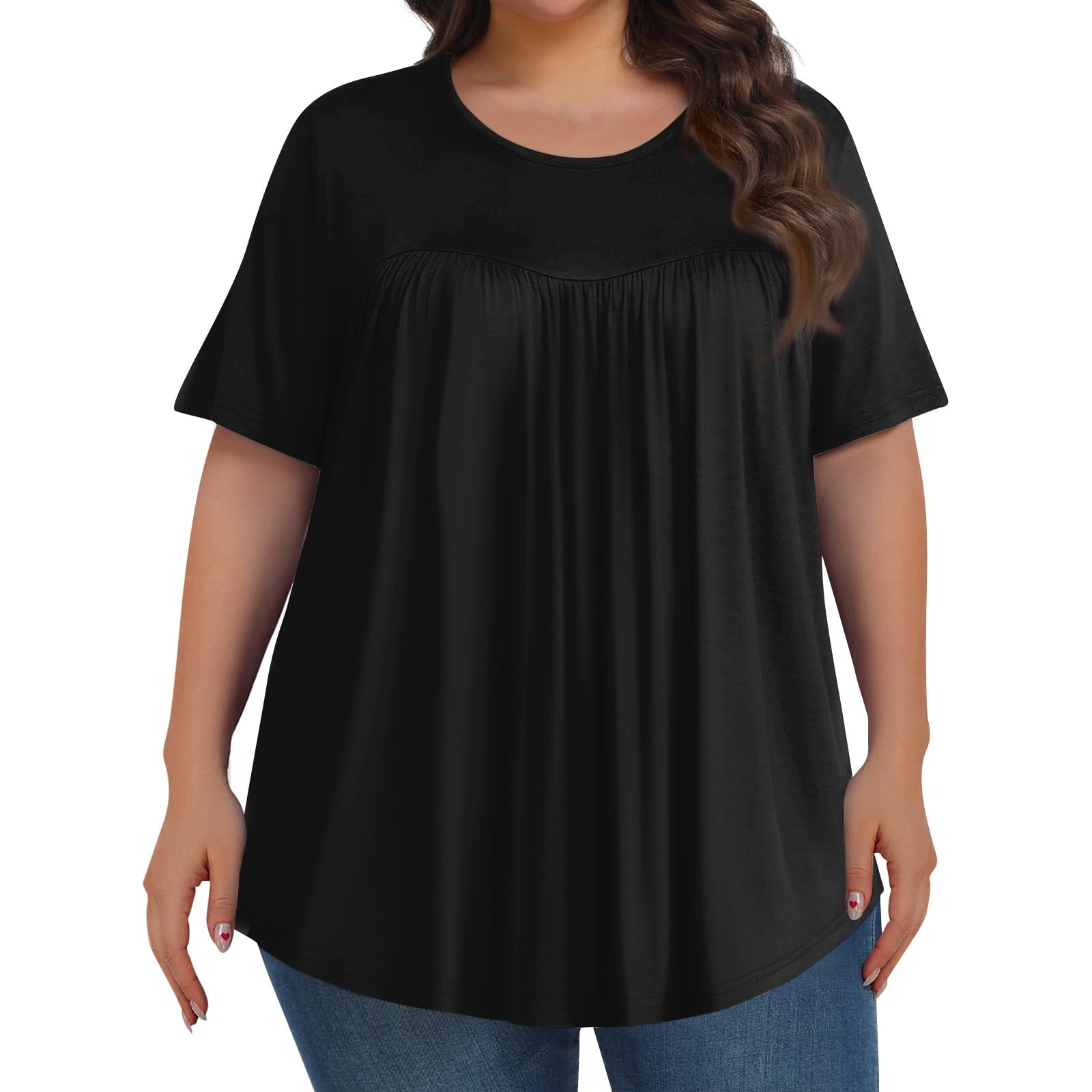 Paaisye Plus Size TShirts for Women 4x5x Pleated Front Scoop Neck