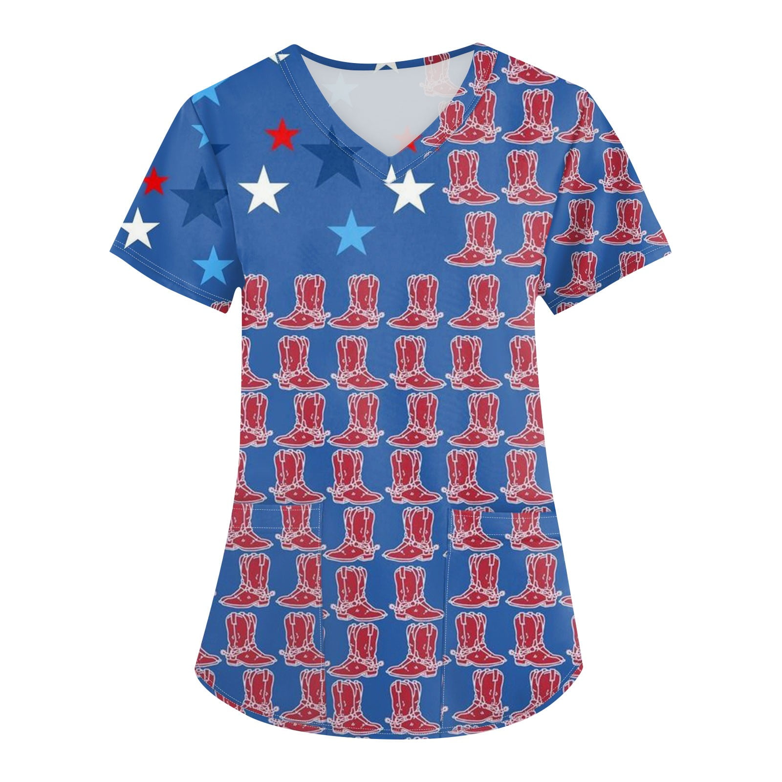 Paaisye Scrubs for Women 4th Of July Independence Day Patriotic V Neck