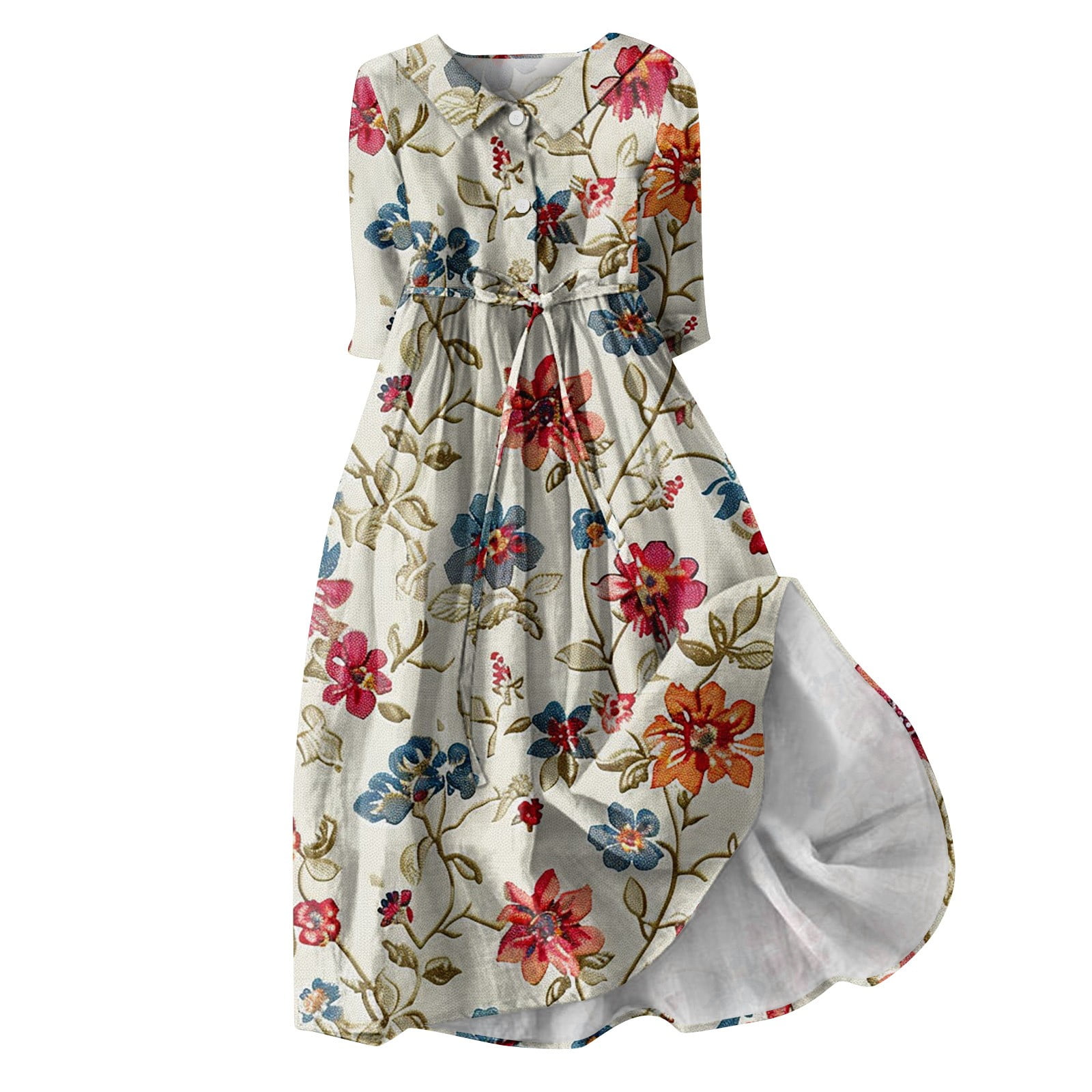 Paaisye Summer Dresses for Women 2024 Trendy Lapel Neck Ethnic Floral