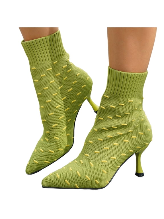 Women's Kitten Heel Ankle Boots Womens Knit Booties Pointed Toe Stretchy Fabric Low Heel Dressy Casual Work Office Daily Wear Comfortable Slip On Shoes for Women,Green 38