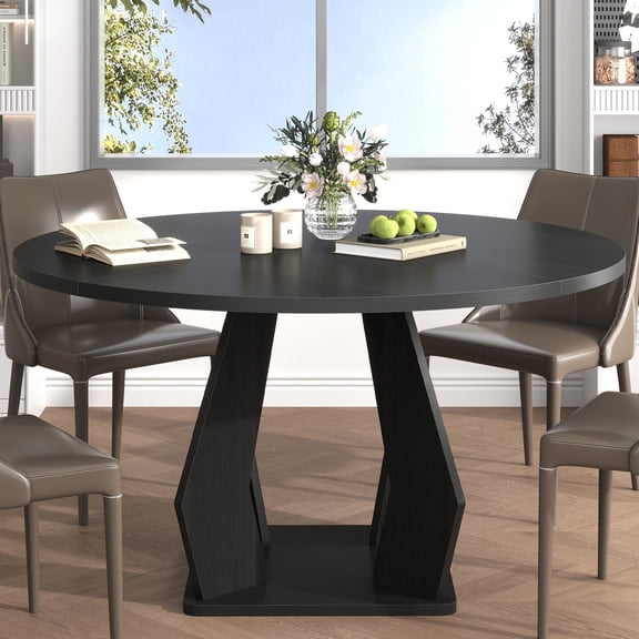 Paasyonmate Round Dining Table, Sturdy Modern Kitchen Table 47 inch Black