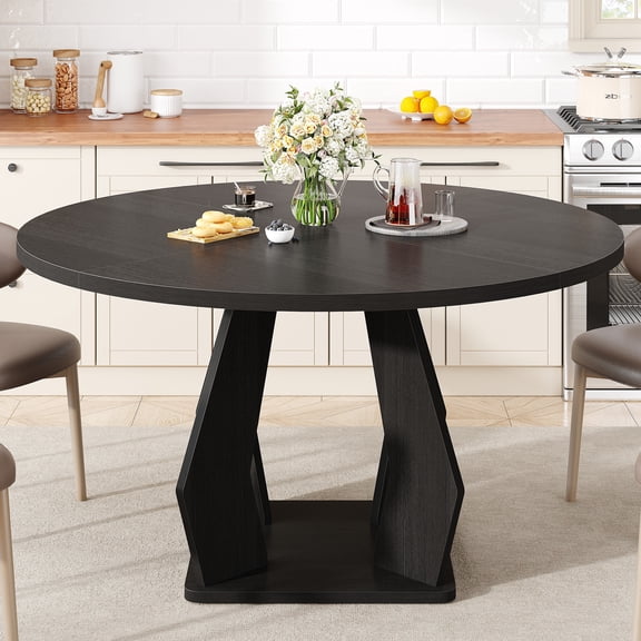 Paasyonmate Round Dining Table, Sturdy Modern Kitchen Table 47 inch Black