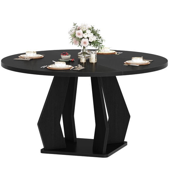 Paasyonmate Round Dining Table, Sturdy Modern Kitchen Table 47 inch Black