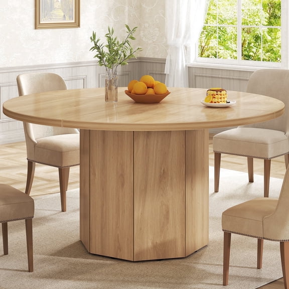 Paasyonmate 47 inch Round Dining Table, Light Oak Circular Kitchen Table for Home, Apartment