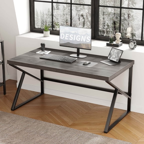 Paasyonmate 55" Computer Desk with Metal K-Frames for Home Office, Gray