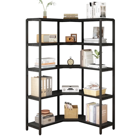 Paasyonmate L Shaped Corner Shelf 5-Tier, Bookshelf for Bedroom Living Room