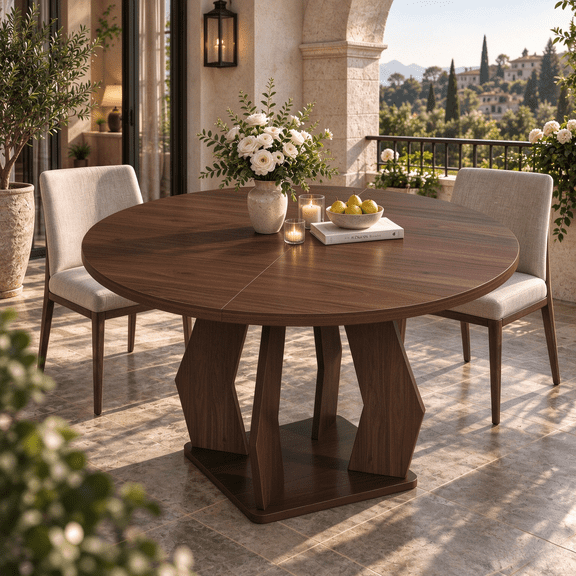 Paasyonmate Round Dining Table, Sturdy Modern Kitchen Table 47 inch Walnut