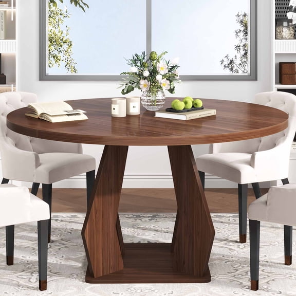 Paasyonmate Round Dining Table, Sturdy Modern Kitchen Table 47 inch Walnut
