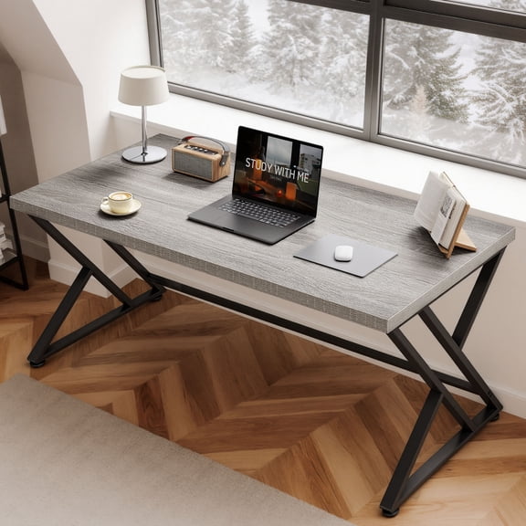 Paasyonmate Wood Computer Desk with Metal, 55 inch  Large Office Desk
