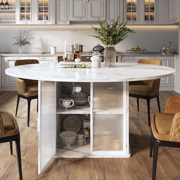 Paayonomate 47" Round Dining Table with Storage for 4-6, Modern Kitchen Table