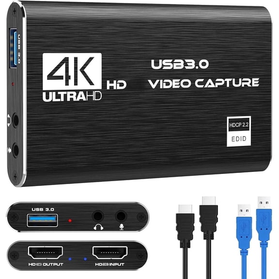 4K HD Video Capture Card, USB3.0 1080P 60FPS Video Recorder, Game Capture Card for Streaming and Broadcasting, Works with Switch, Xbox Series X/S, Xbox One X/S, P4, P5, OBS, Camera, PC