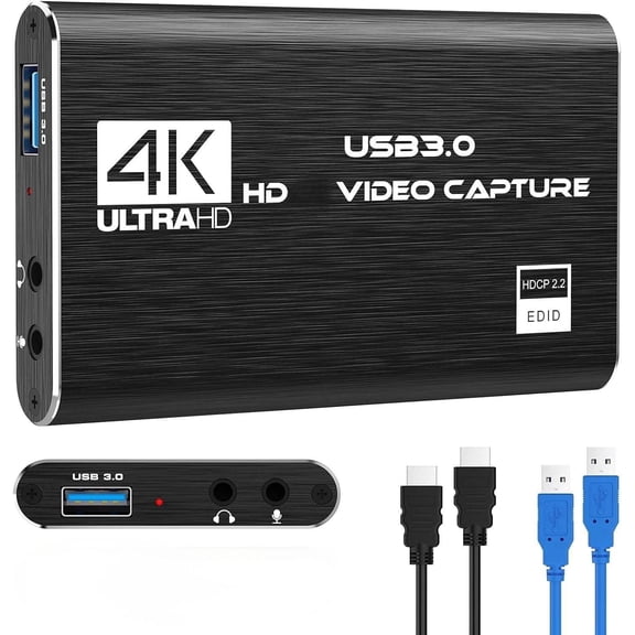 4K HD Video Capture Card, USB3.0 1080P 60FPS Video Recorder, Game Capture Card for Streaming and Broadcasting, Works with Switch, Xbox Series X/S, Xbox One X/S, P4, P5, OBS, Camera, PC