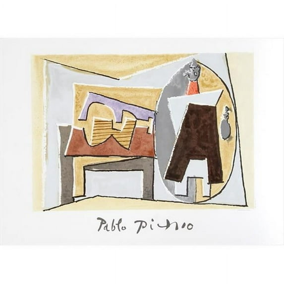Pablo Picasso 14485 Nature Morte a la Guitare et Pulcinella- Lithograph on Paper 29 In. x 22 In. - Beige- Brown- Gray