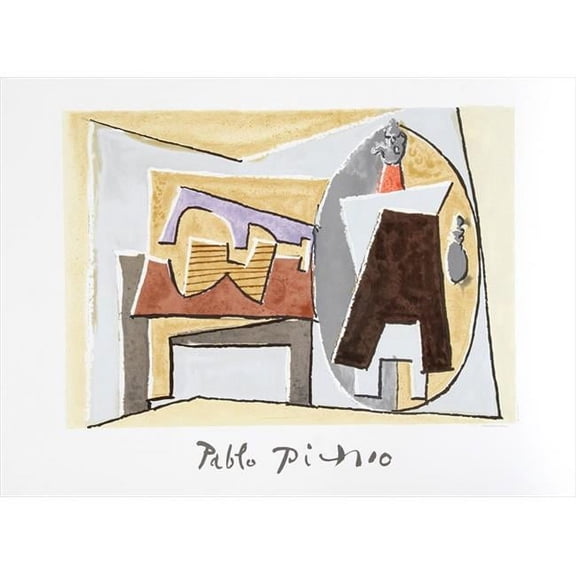 Pablo Picasso 14485 Nature Morte a la Guitare et Pulcinella- Lithograph on Paper 29 In. x 22 In. - Beige- Brown- Gray