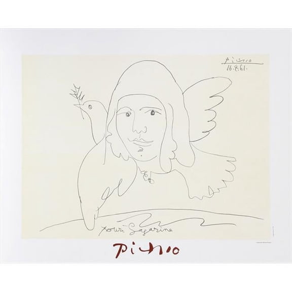 Pablo Picasso 14569 Youri Gagarine- Lithograph on Paper 29 In. x 22 In. - Black- White