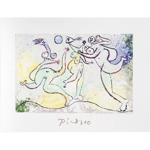 Pablo Picasso 2035 Trois Femmes Jouant au Ballon Sur La Plage Lithograph on Paper 29 In. x 22 In. - Green Yellow Blue