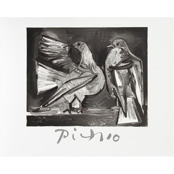 Pablo Picasso 2071 Deux Pigeons- Lithograph on Paper 29 In. x 22 In. - Black- White- Gray
