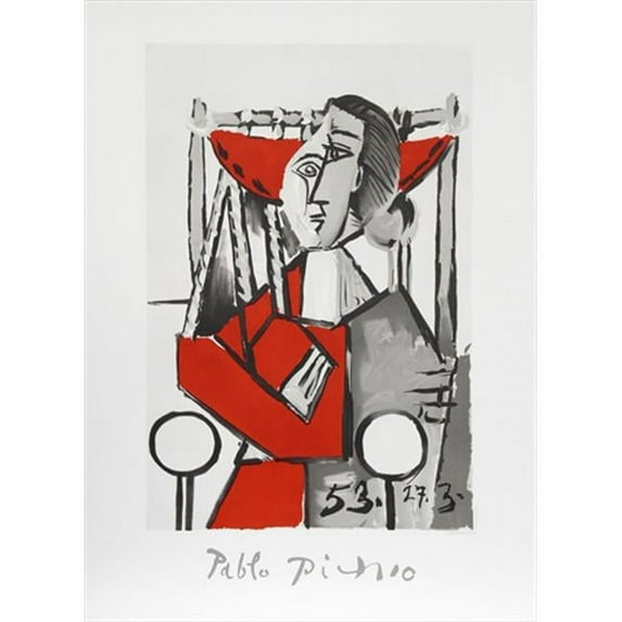 Pablo Picasso 2074 Femme Assise- Lithograph on Paper 29 In. x 22 In. - Red- Gray- Black