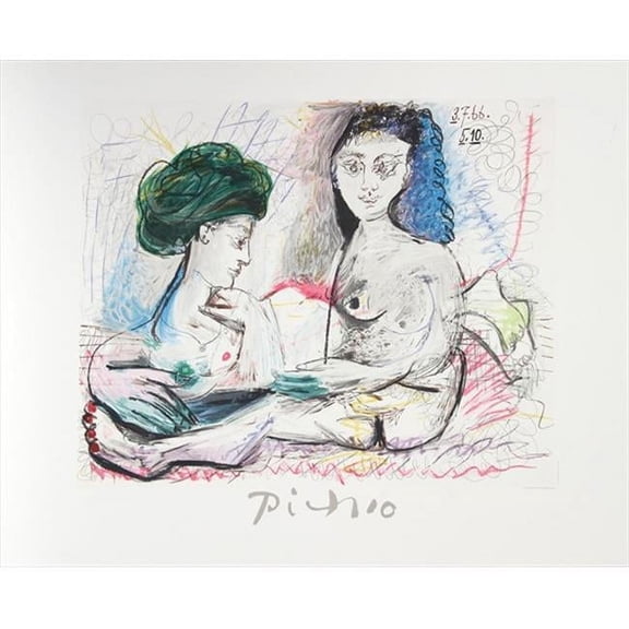 Pablo Picasso 2095 Deux Femmes Nues- Lithograph on Paper 29 In. x 22 In. - Blue- Green- Pink