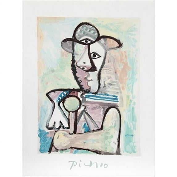 Pablo Picasso 2373 Buste de Homme- Lithograph on Paper 29 In. x 22 In. - Pink- Blue- Gray