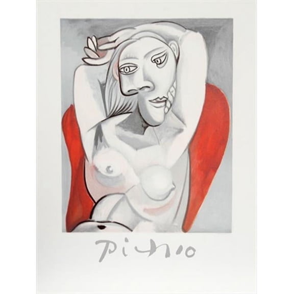 Pablo Picasso 7904 Femme au Fauteuil Rouge- Lithograph on Paper 29 In. x 22 In. - Red- Gray- Black