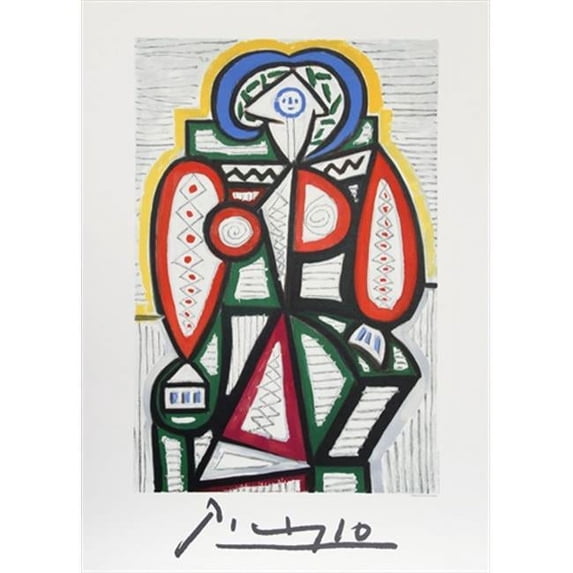 Pablo Picasso 7918 Femme Assise- Lithograph on Paper 29 In. x 22 In. - Red- Blue- Green Yellow