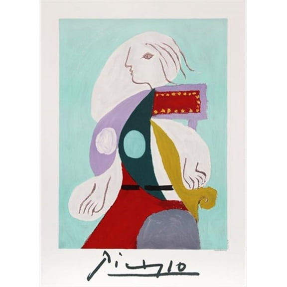 Pablo Picasso  Femme a la Robe Multicolore - Green- White- Purple - Lithograph on Paper 29 In. x 22 In.