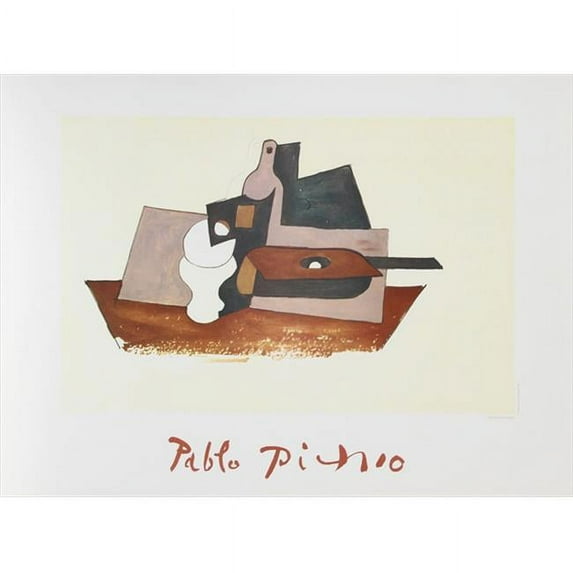 Pablo Picasso Guitare Verre et Bouteille- Lithograph on Paper 29 In. x 22 In. - Brown- Black- Beige