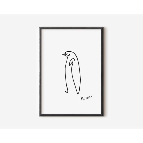 Pablo Picasso Penguin Poster, One Line Animal Drawing Minimalist Wall Art Print