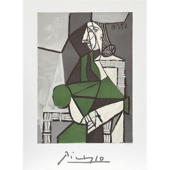 Pablo Picasso  Portrait de Femme Assise- Robe Verte- Lithograph on Paper - Green- Gray- Black