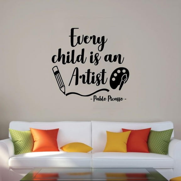 Pablo Picasso Quote - Every Child Is An Artist Inspirational Quote Vinyl Wall Art Wall Sticker Wall Decal Decoration For Home Room Kids Room Nursery Room Girls Boys Décor Design Size (40x40 inch)
