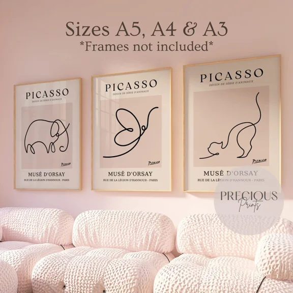 Pablo Picasso Wall Art Prints Cat Butterfly Elephant Art Set 3